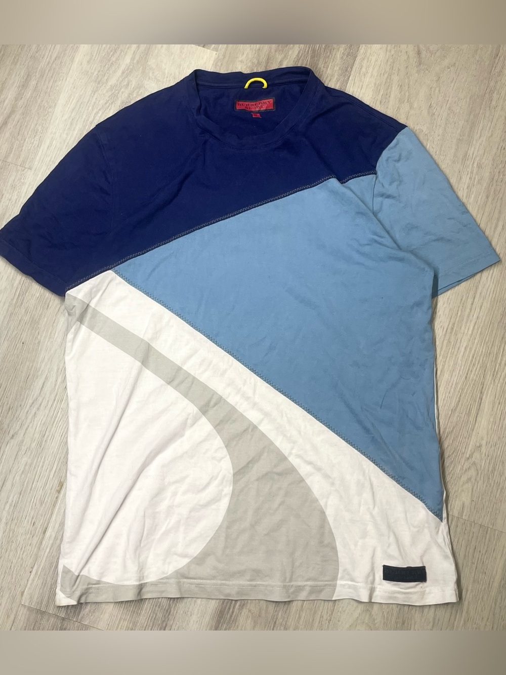 Burberry Men's Short Sleeve Colorblock Tee in Navy, Light Blue, White